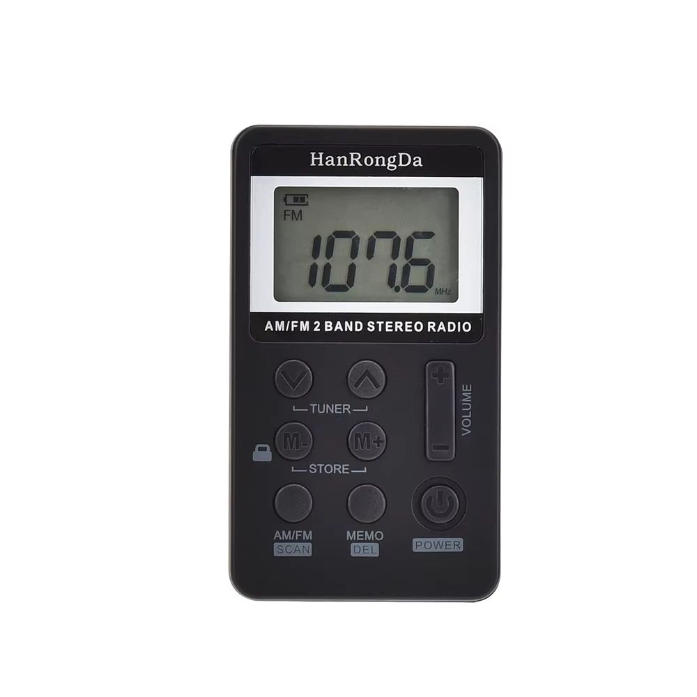 Mini AM/FM Pocket Radio with LCD Display - Rechargeable Portable Stereo Receiver with Earphones
