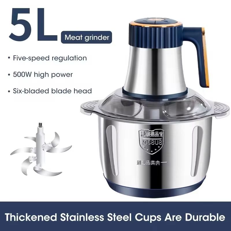 5L Electric Meat Grinder and Food Processor – Stainless Steel Chopper & Vegetable Slicer for Kitchen Use