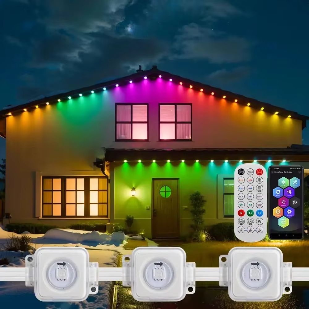 100 FT Waterproof RGB Outdoor Eaves String Lights Bluetooth App Control