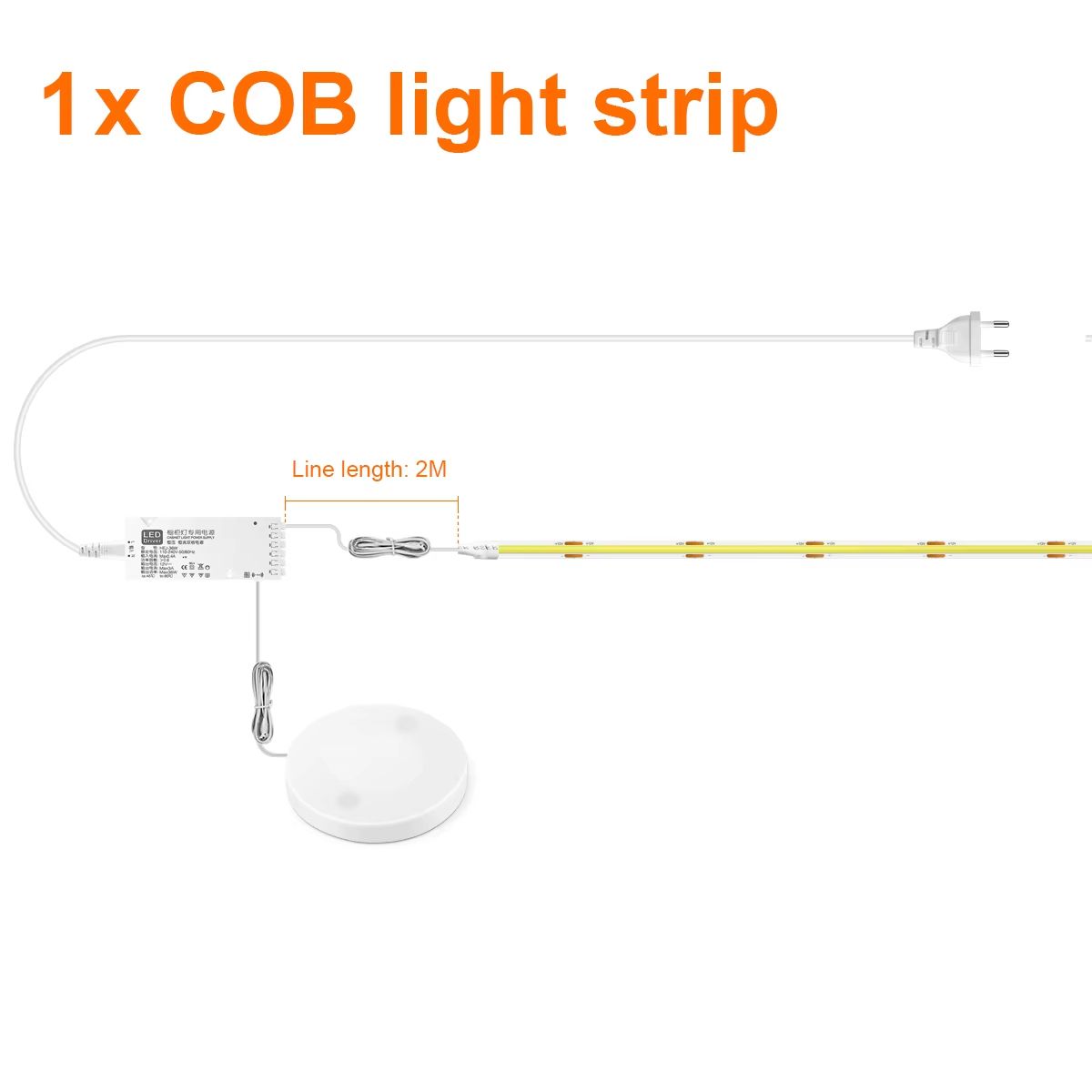 COB LED Strip Light for Cabinet, Closet & Display – Dimmable Touch-Sensor Tape Lighting