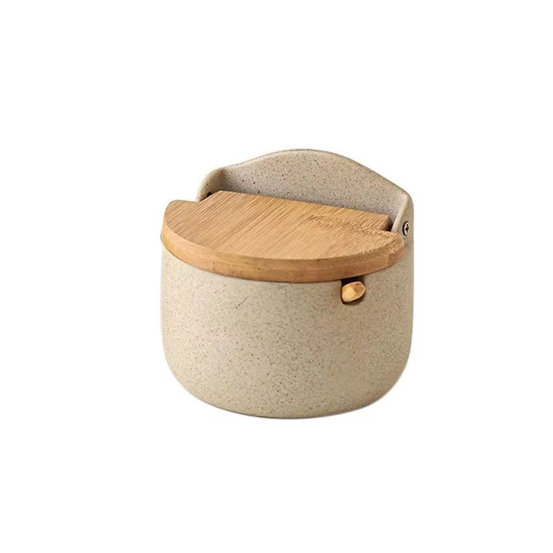 ZenSpice Ceramic Seasoning Jar with Bamboo Lid and Spoon