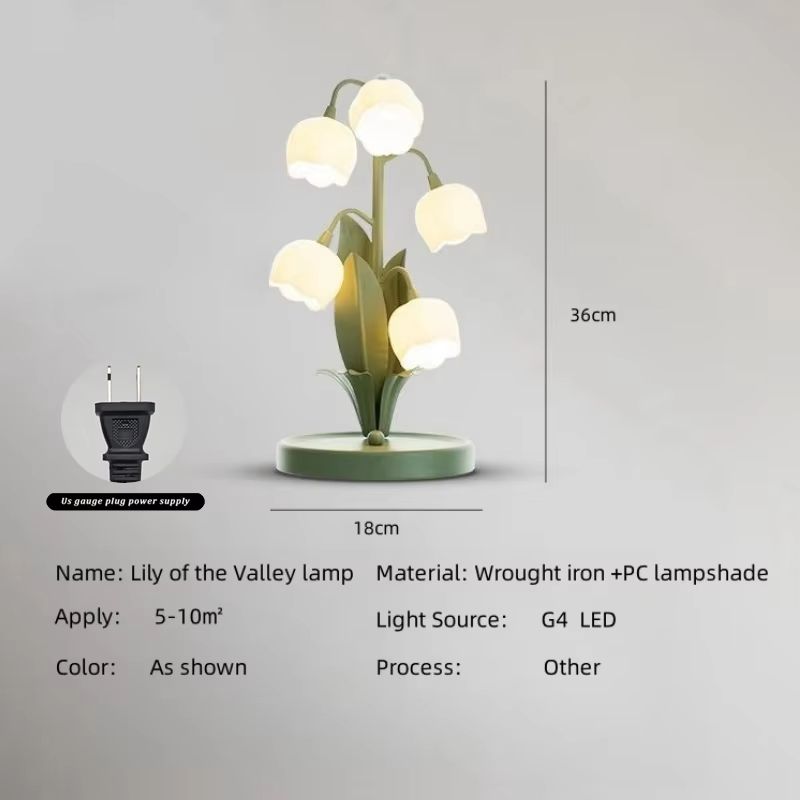 Vintage Floral Table Lamp with 5 Lily Shades - G4 LED Nightstand Light for Bedroom or Living Room in 3 Color Styles