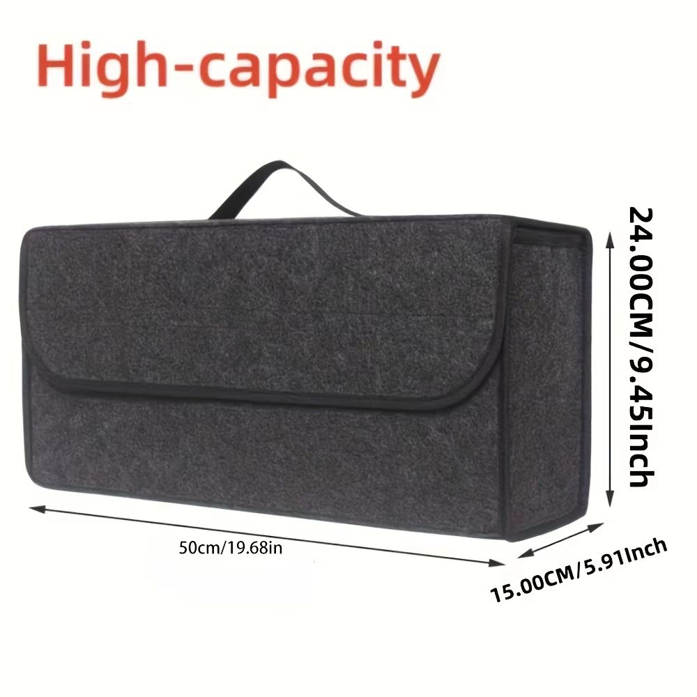 Gray Felt Car Trunk Organizer - Anti-Slip Storage Box with Compartments