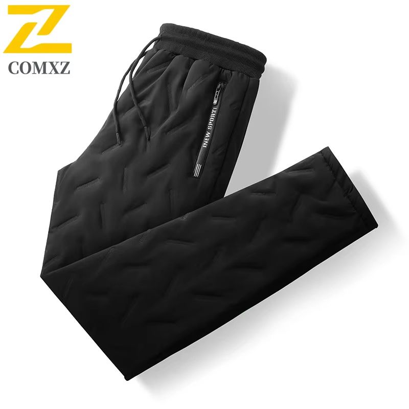 Men's Winter Down Cotton Pants Waterproof Warm Thickened Outdoor Ski Joggers with Zipper Pockets