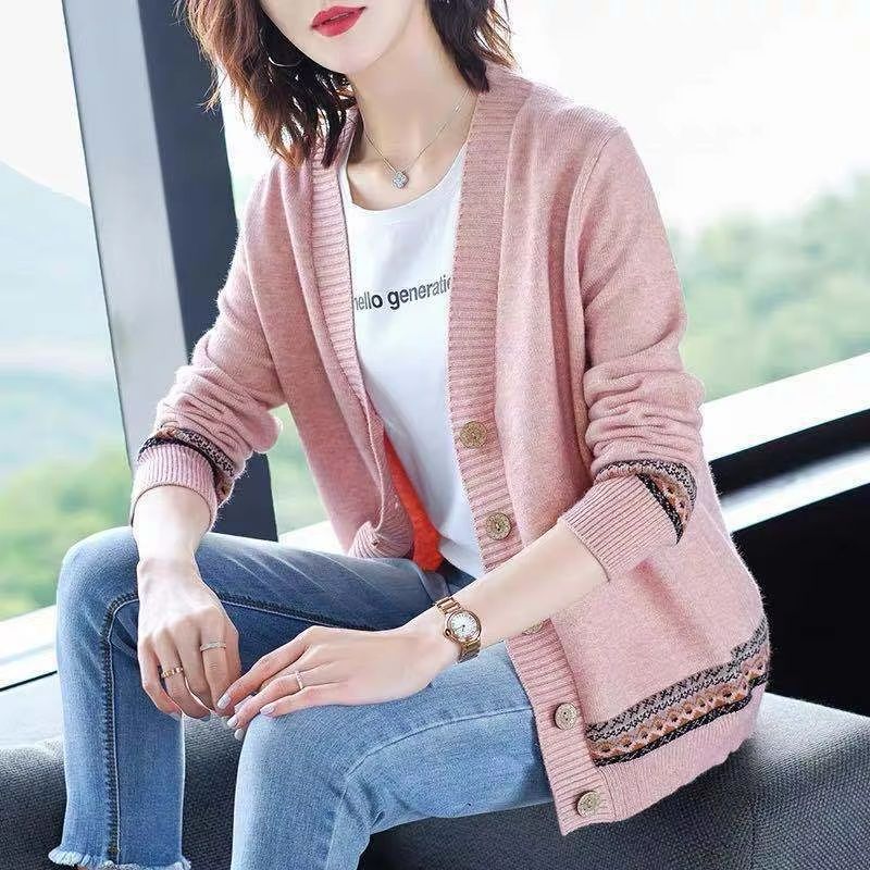 SoftSpring Loose V-Neck Button Cardigan – Korean-Style Long-Sleeve Knit