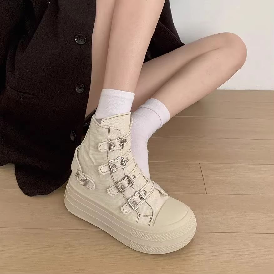 CHABELLA Womens High Top Canvas Sneakers with Buckle Strap