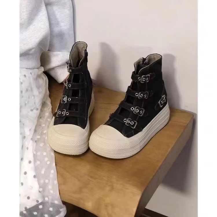 CHABELLA Womens High Top Canvas Sneakers with Buckle Strap