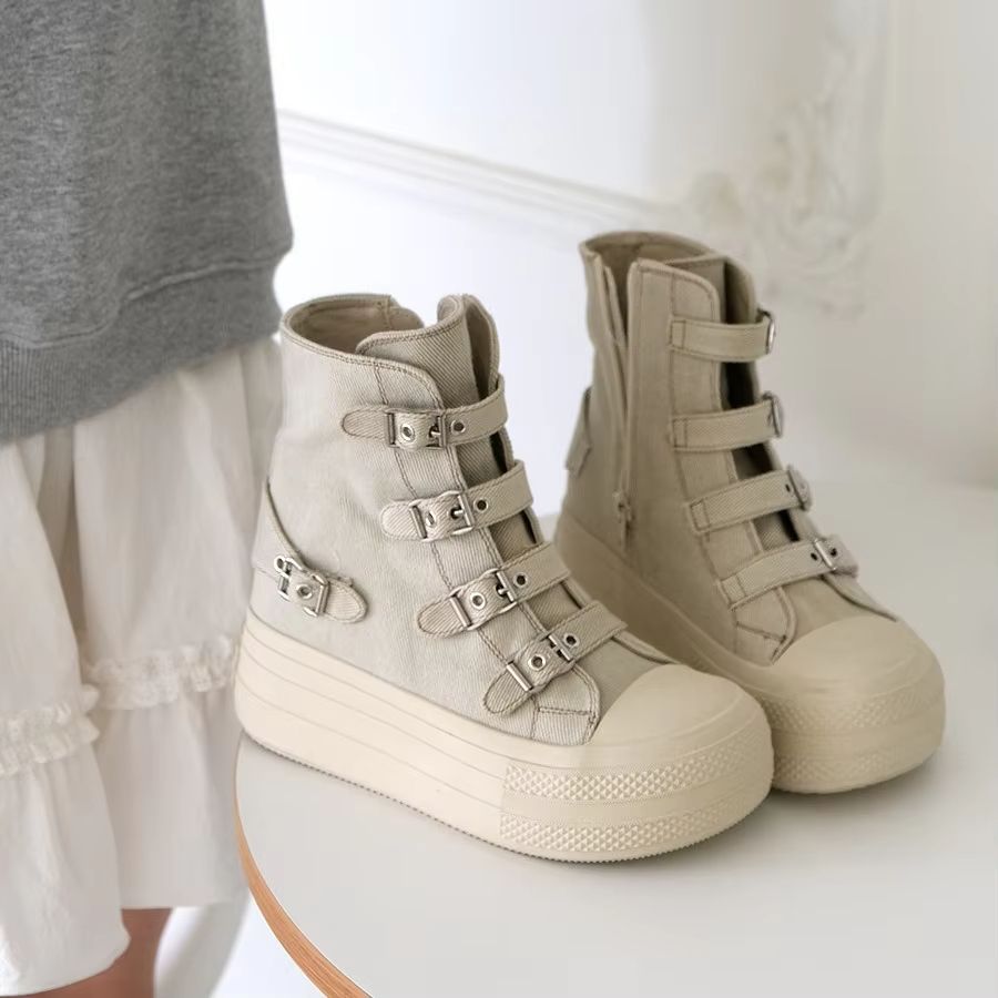 CHABELLA Womens High Top Canvas Sneakers with Buckle Strap
