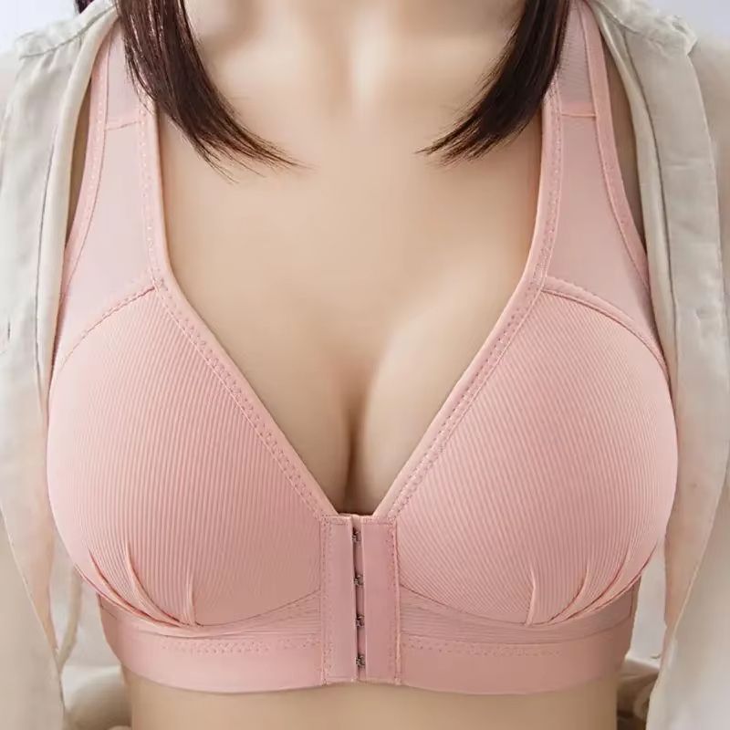 Women's Plus Size Cotton Bra Front Buckle Wireless Comfortable Soft Underwear