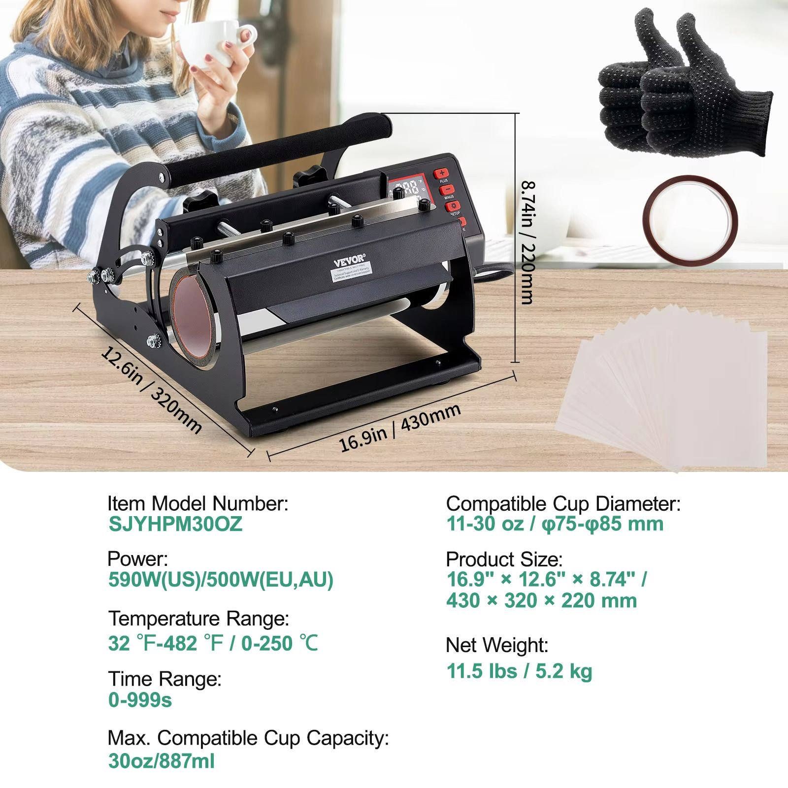 SucceBuy Dual-Station Tumbler Heat Press Machine for 11-30oz Sublimation Mugs & Tumblers