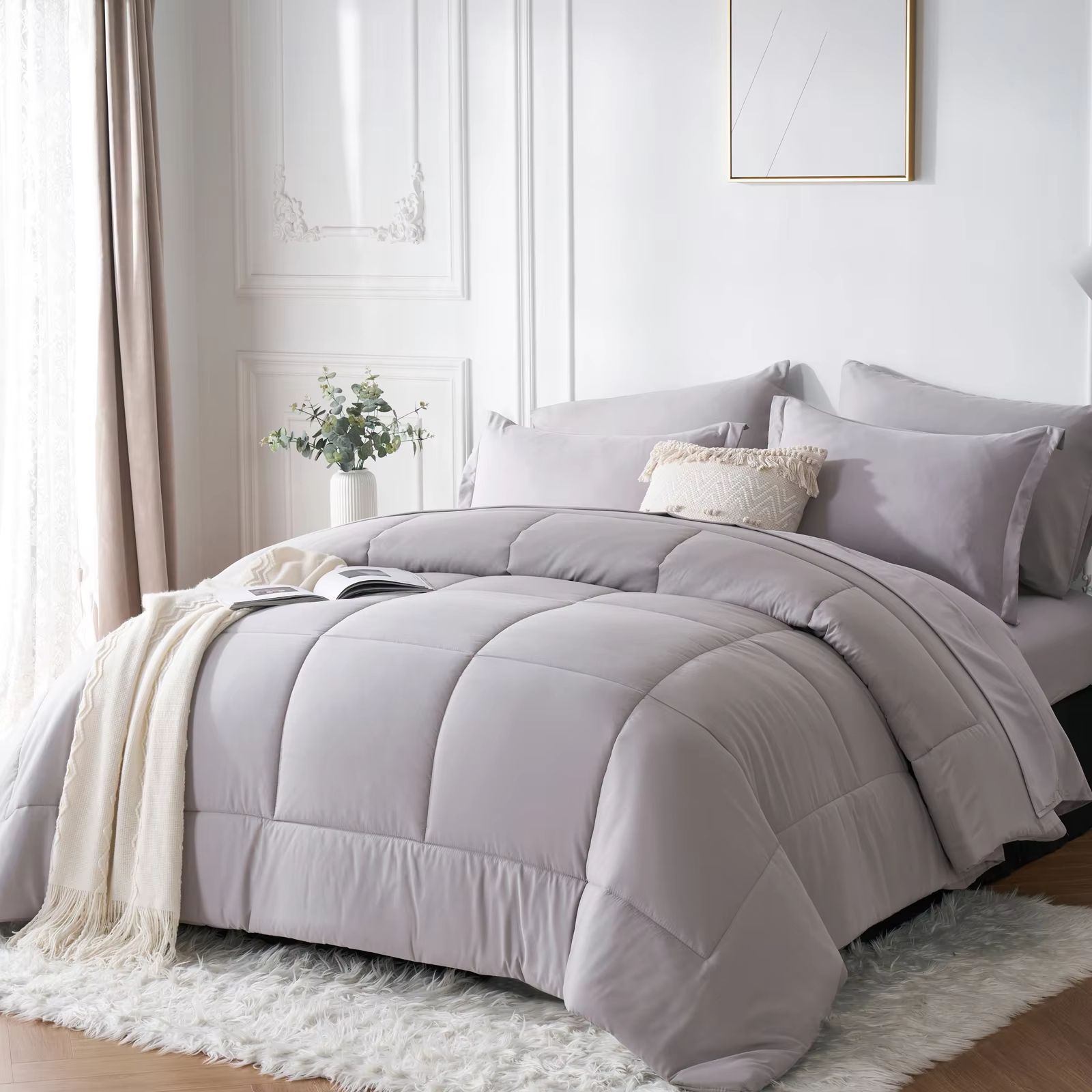 7-Piece Queen Bed in a Bag Comforter Set - Modern Solid Geometry Bedding with Sheets & Pillowcases