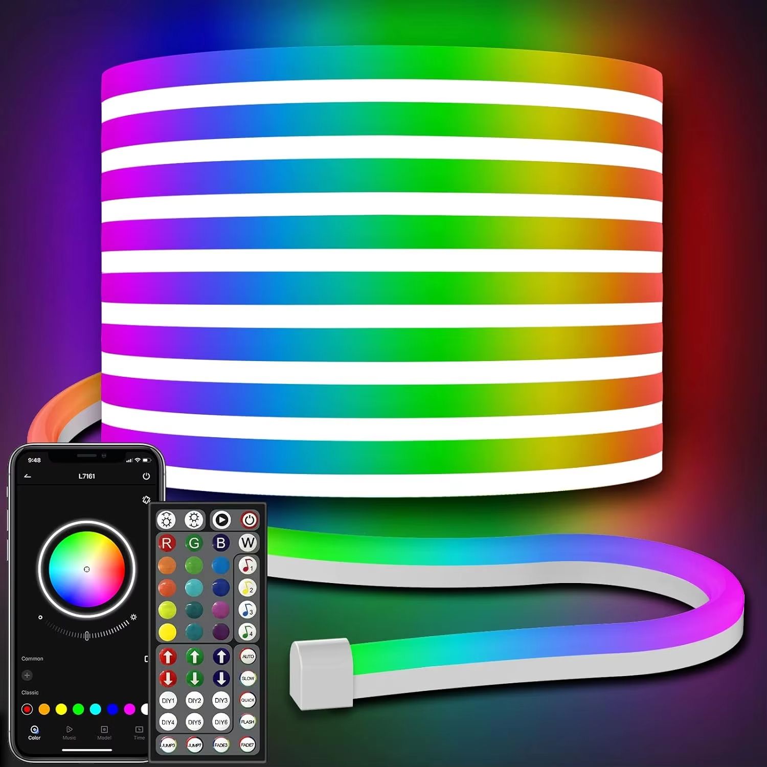 Mexllex Waterproof RGB Neon Light Strip 65.62ft / 98.43ft with App & Remote, Music Sync LED Lights for Bedroom, Outdoor,