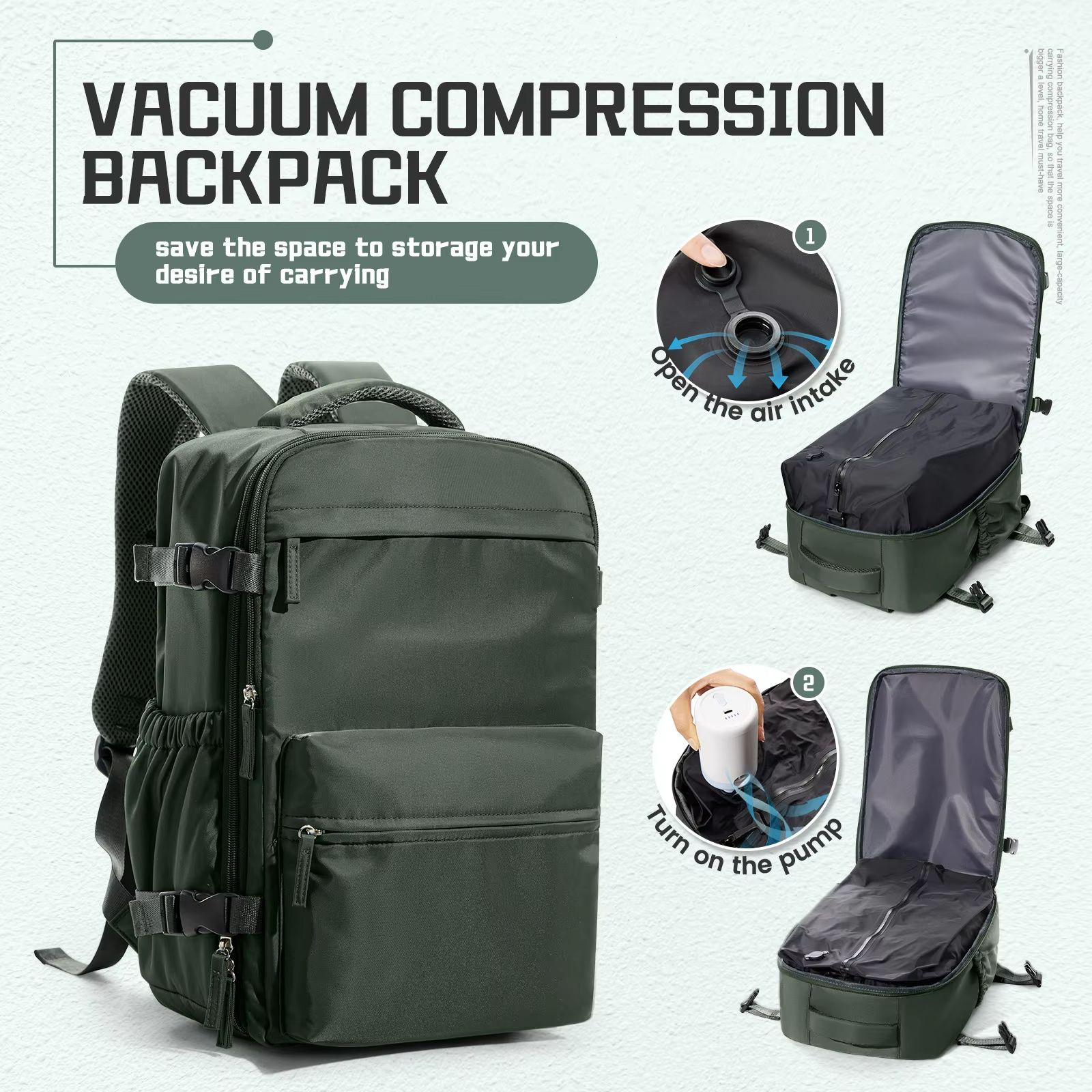 Men's Vacuum Compression Travel Backpack - Expandable 15.6inch Laptop Bag & Ryanair Cabin Size Carry-On
