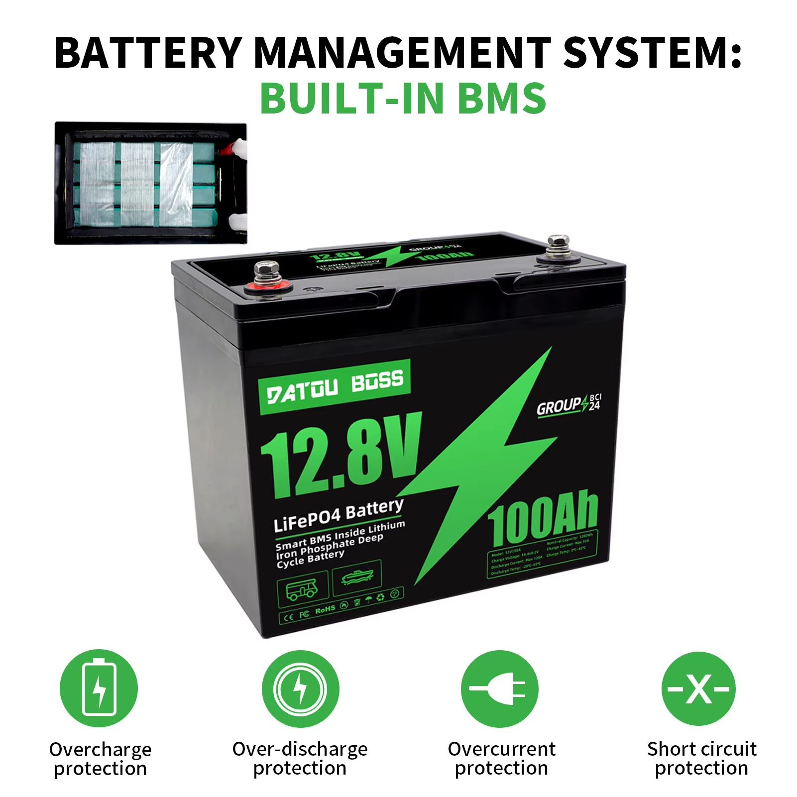 MFUZOP 12V 100Ah LiFePO4 Deep Cycle Battery – Long-Lasting P 