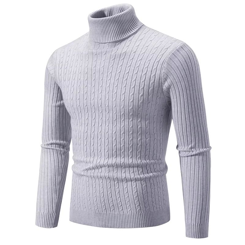 Men's High Neck Sweater – Solid Color Knitted Pullover Turtleneck for Winter Warmth