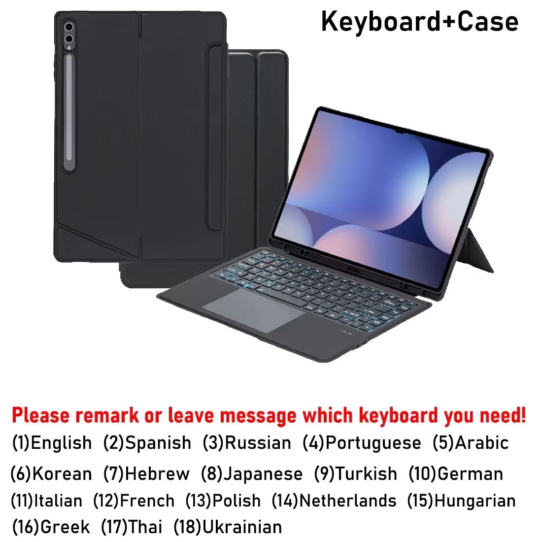 Detachable Backlit Keyboard Case for Samsung Galaxy Tab S10 Plus, S10 Ultra, S9, S8, S7, and A9+ - Slim Protective Cover