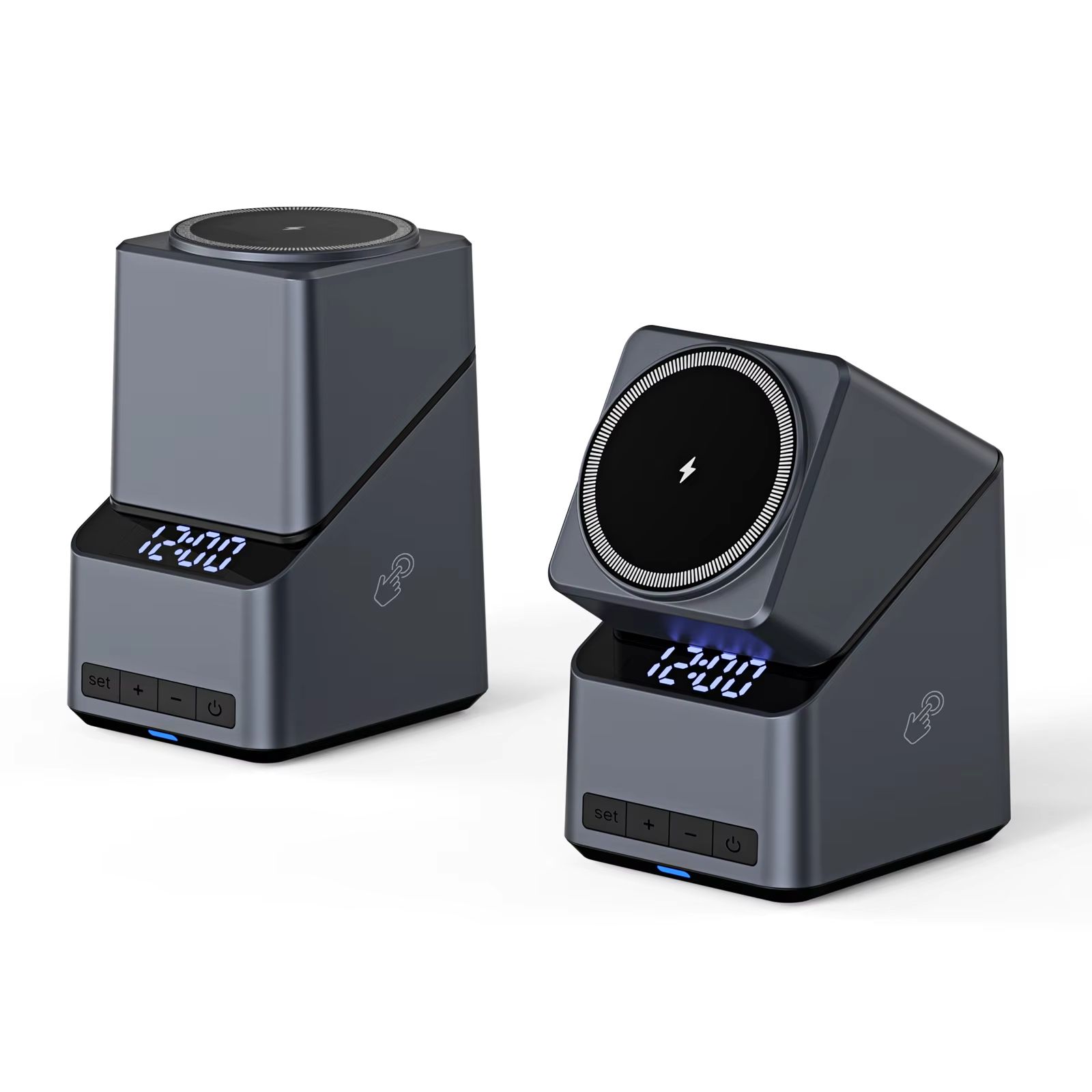 Magnetic 4 in 1 Auto Rotation Wireless Charger with Clock for Iphone 12-16 Series(15W), Apple Watch(2.5W) and Airpods (5