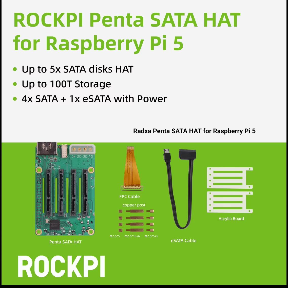ROCKPI Penta SATA HAT - 5-Bay Storage Expansion for Raspberry Pi 5 & ROCK Pi SBCs