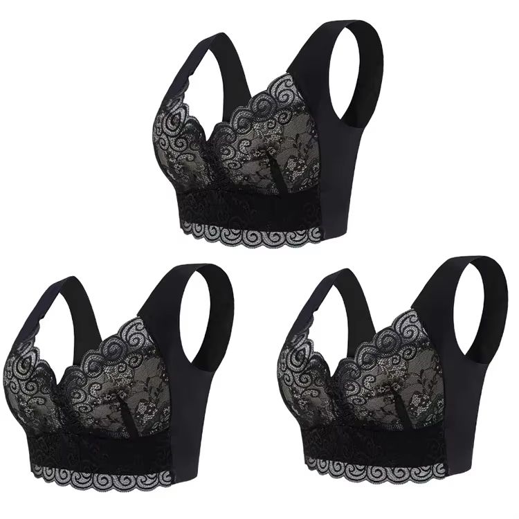 3-Pack Seamless Lace Bralette Tops | Comfortable Ice Silk Wireless Bra for Everyday Support
