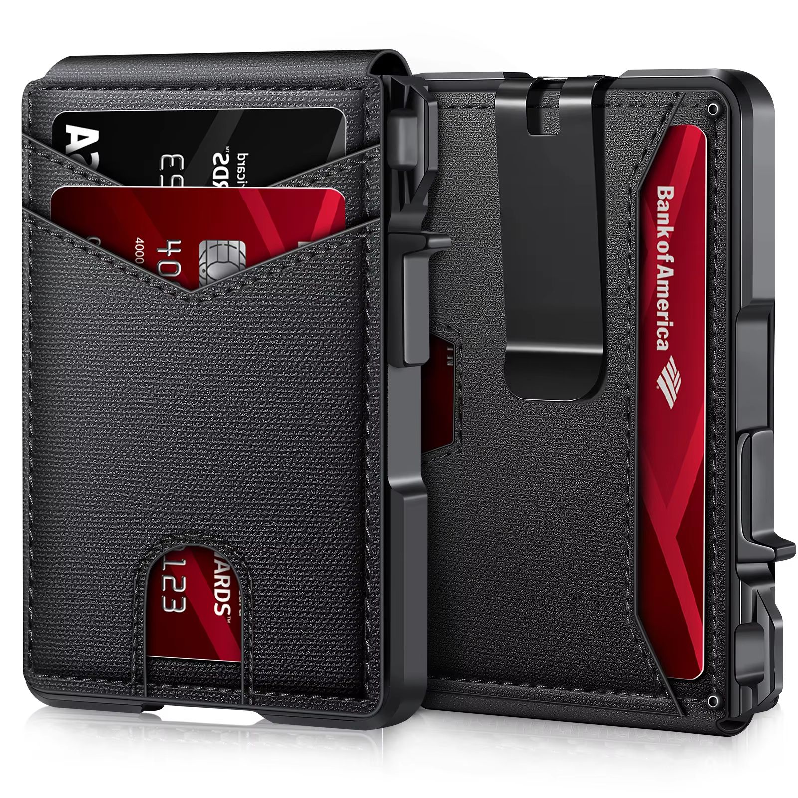 Minimalist RFID Blocking Wallet for Men, Slim Metal Credit Card Wallet with Pop-Up Card Holder and Money Clip