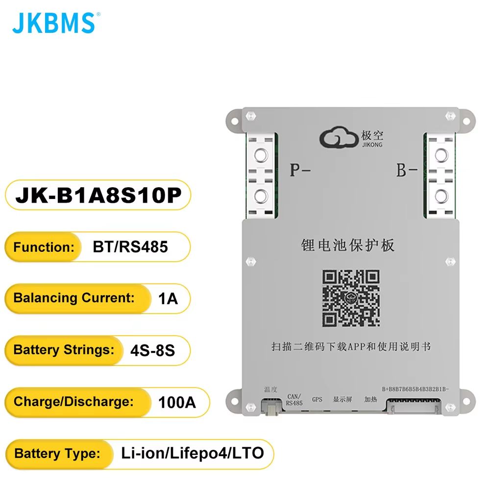 JK BMS B1A8S10P Active Balance Battery Management System - Smart 4S-8S 12V/24V BMS for LiFePO4, Li-ion & LTO with CANBUS