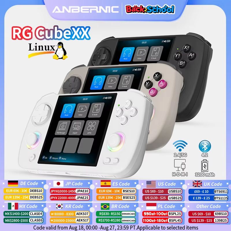 RG CubeXX – Console Rétro Portable 8000 Jeux – Écran IPS 3,95″ 720×720 – Joystick RVB 16M – Wi-Fi, BT – Autonomie 6,5h – Noir