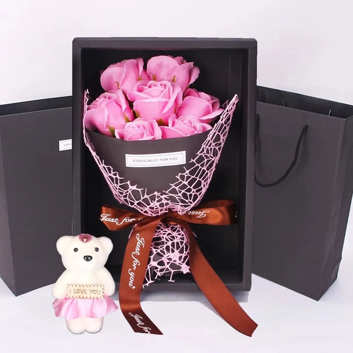 Handmade 7 Rose Soap Bouquet with Little Bear Gift Box – Creative Valentine's, Mother's Day & Birthday Present