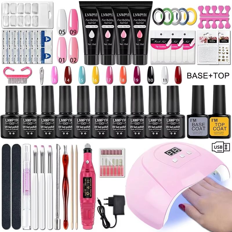 Gel Nail Polish Kit with UV Nail Lamp & Electric Drill - Complete Soak Off Gel Nail Kit with Base & Top Coat