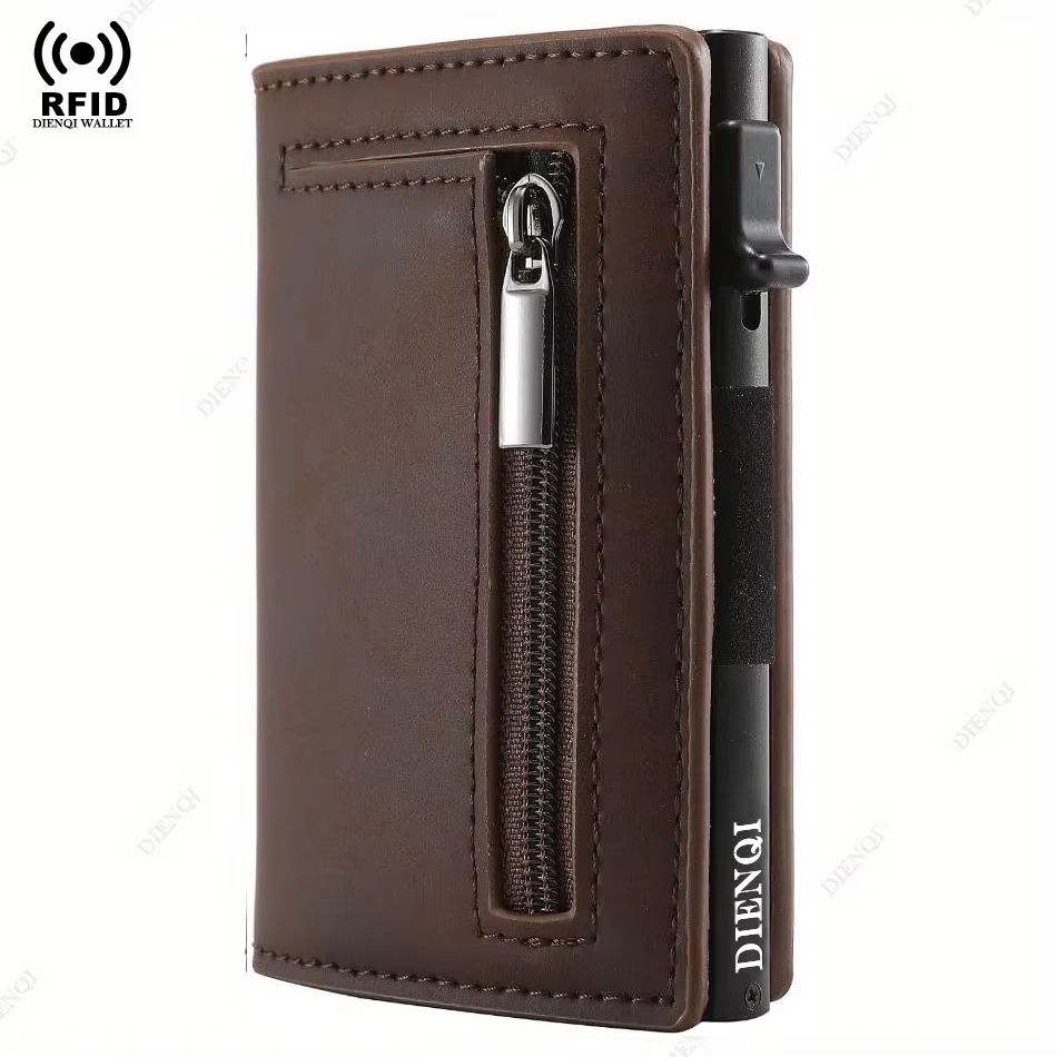 Magnetic Leather RFID Blocking Wallet – Luxury Men's Minimalist Credit Card Holder with Pop-Up Design