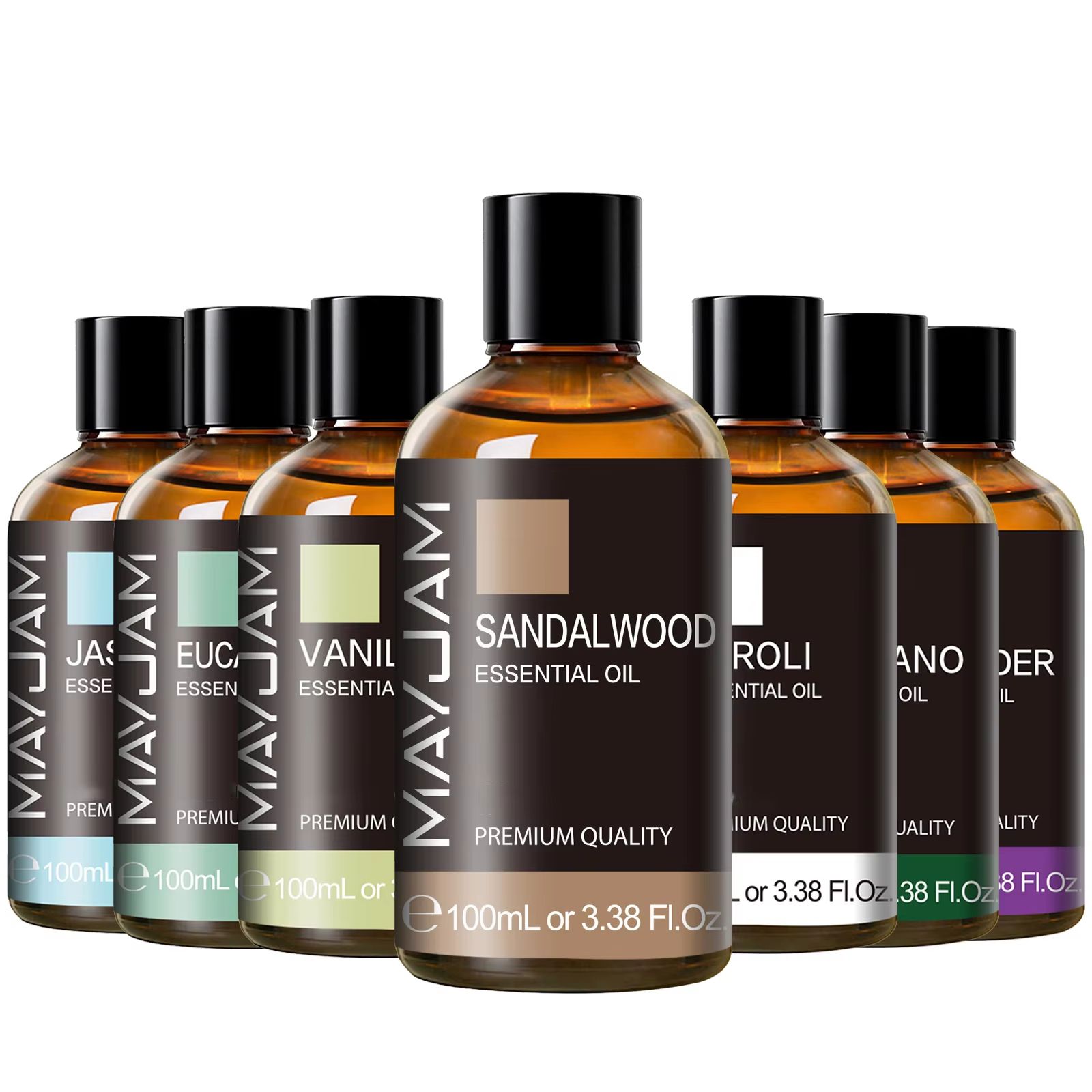 MAYJAM 100ml Essential Oil with Dropper – Sandalwood, Lavender, Eucalyptus, Vanilla Aromatherapy for Diffusers & Candles
