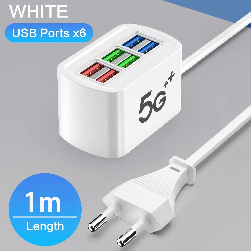 6-in-1 Fast USB Charger Power Strip - Desktop Charging Station with 1m Cord for Home & Office