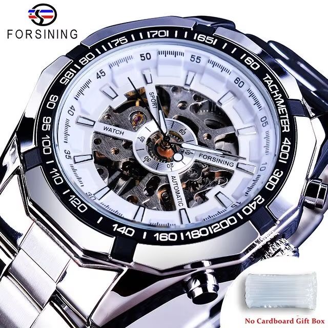 Forsining Luxury Skeleton Watch – Stainless Steel Mechanical Men's Wristwatch with Waterproof Sport Design