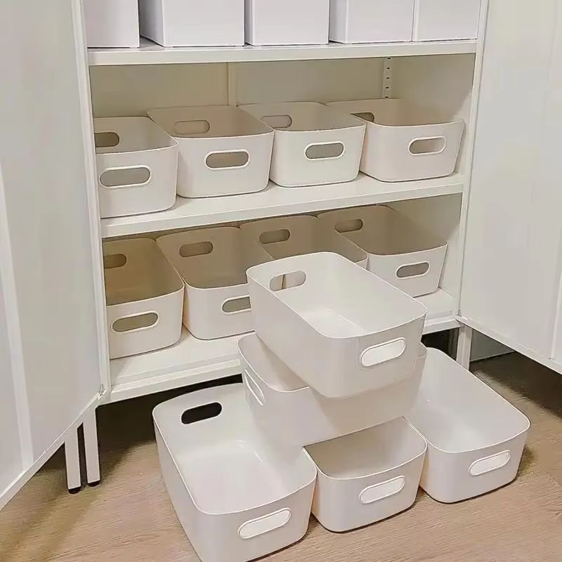 10pcs Large Capacity Storage Boxes with Lids – Household Plastic Organizer Baskets for Toys, Snacks & Desktop Sundries
