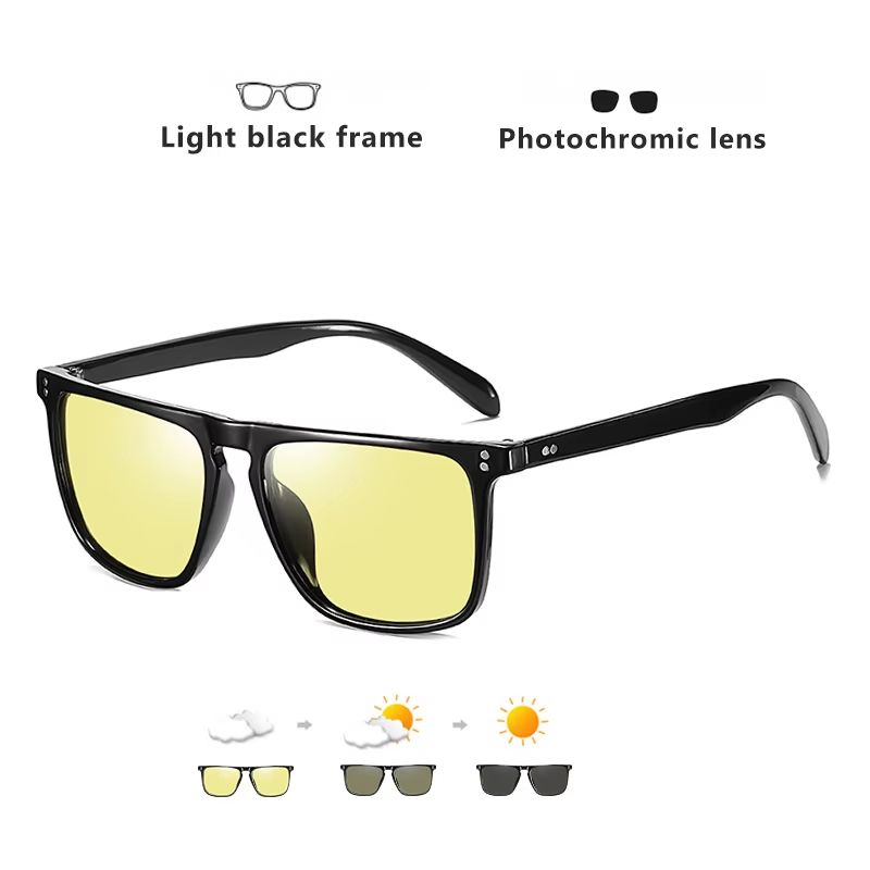 Rivet Square Photochromic Polarized Sunglasses – Day & Night Vision Anti-Glare Eyewear for Men and W