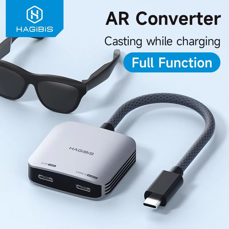 Hagibis USB-C AR Glasses Adapter - Charge & Stream Hub for Rokid, Xreal, RayNeo Air, and Switch