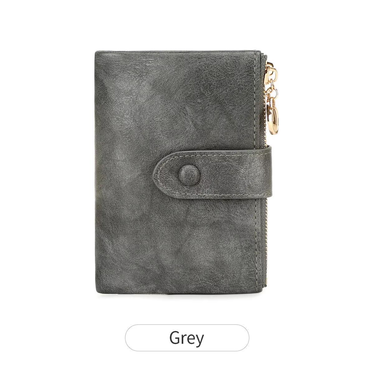 Minimalist Women's Short Wallet – Double Zipper Leather Card