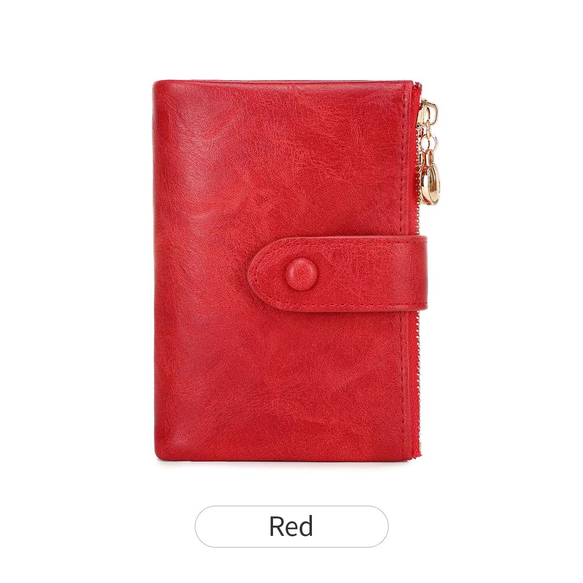Minimalist Women's Short Wallet – Double Zipper Leather Card