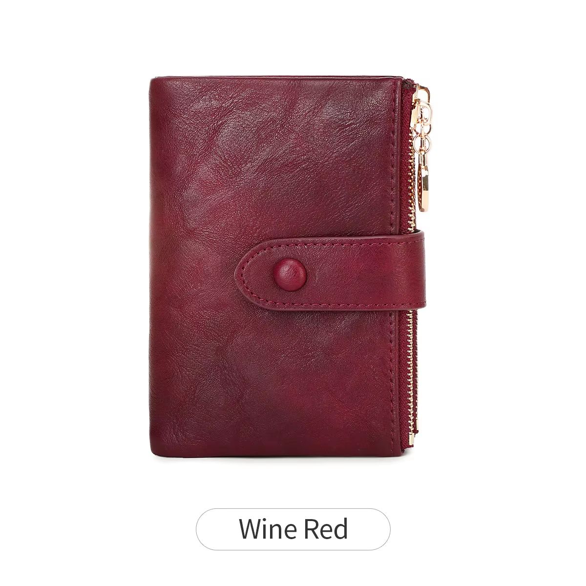 Minimalist Women's Short Wallet – Double Zipper Leather Card