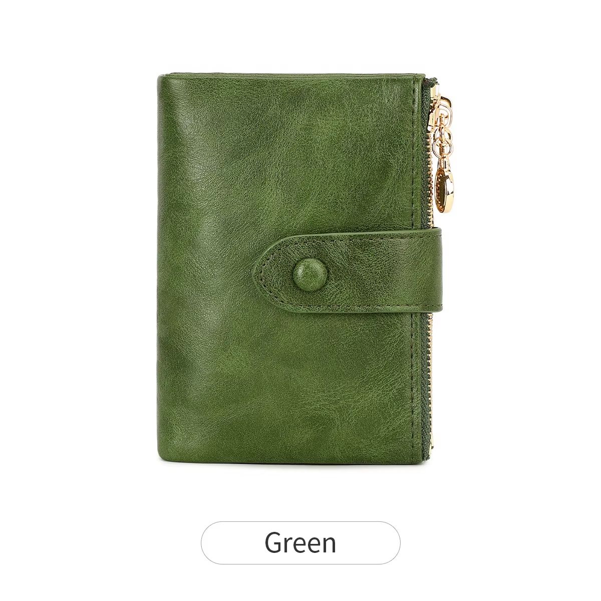 Minimalist Women's Short Wallet – Double Zipper Leather Card