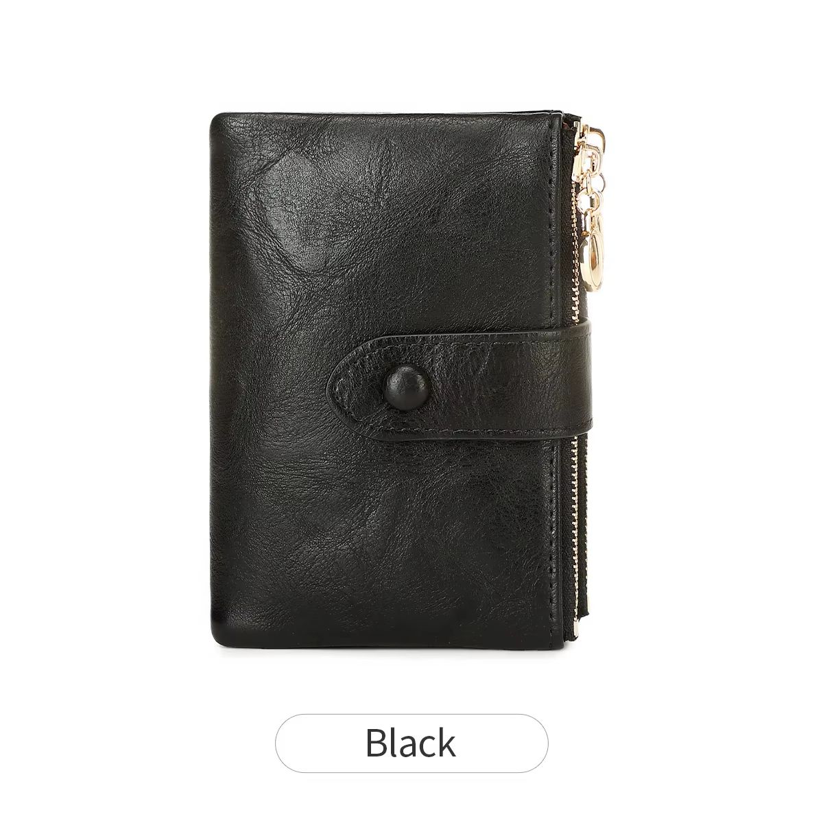 Minimalist Women's Short Wallet – Double Zipper Leather Card
