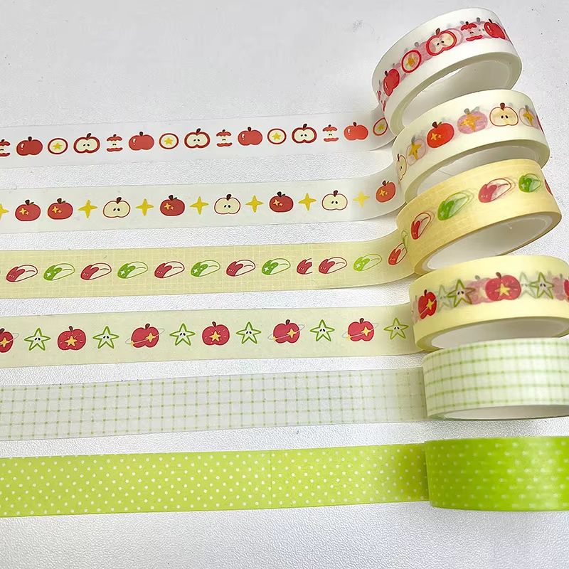 MINKYS Fruit Washi Tape Set - 6pcs Cute Strawberry & Apple Decorative Tape for Journaling, Scrapbooking & School Station