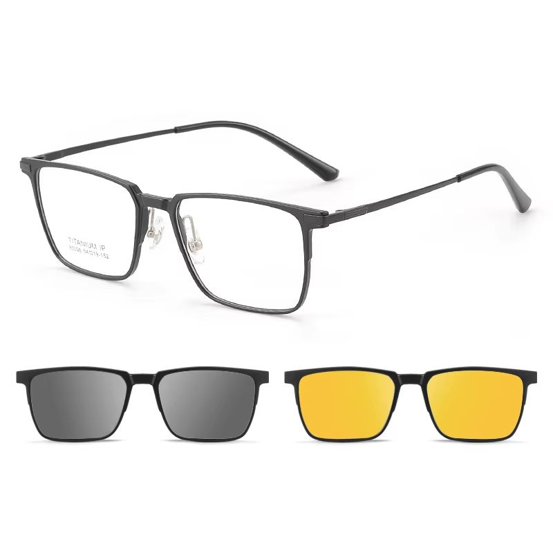 VIZION 3-in-1 Pure Titanium Glasses Frame – Full Rim Square Eyewear with Polarized Clip-On Sunglasse