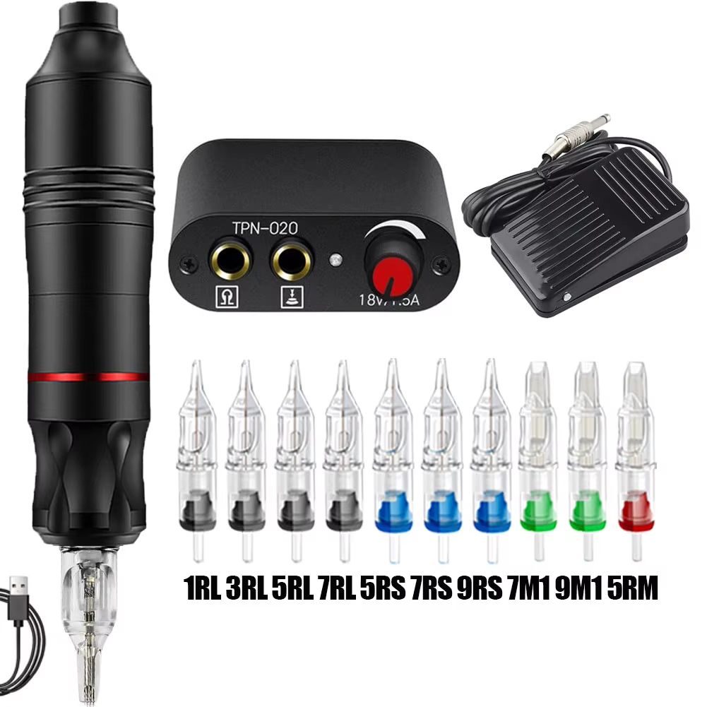 Professional Rotary Tattoo Machine Kit - Complete Tattoo Pen Set with Power Supply & Needles