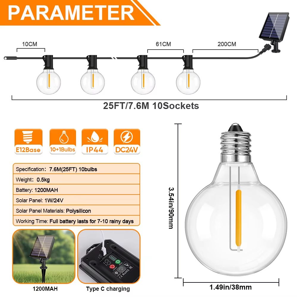 G40 Solar String Lights - Waterproof Outdoor Globe Lights for Garden, Patio, and Backyard Ambiance