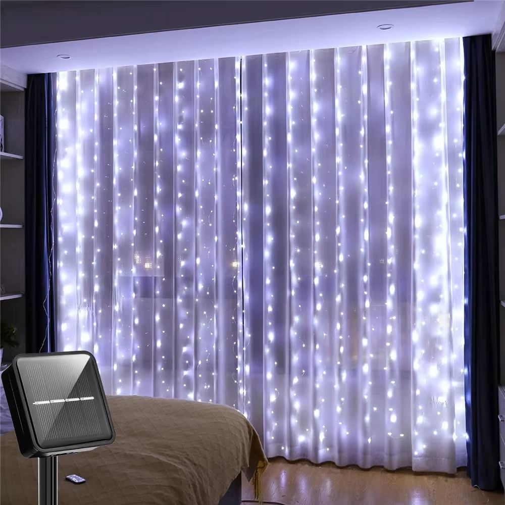 AzureGlow Solar Curtain LED String – 300 LED Outdoor Waterproof Garland for Yard & Festive Decor