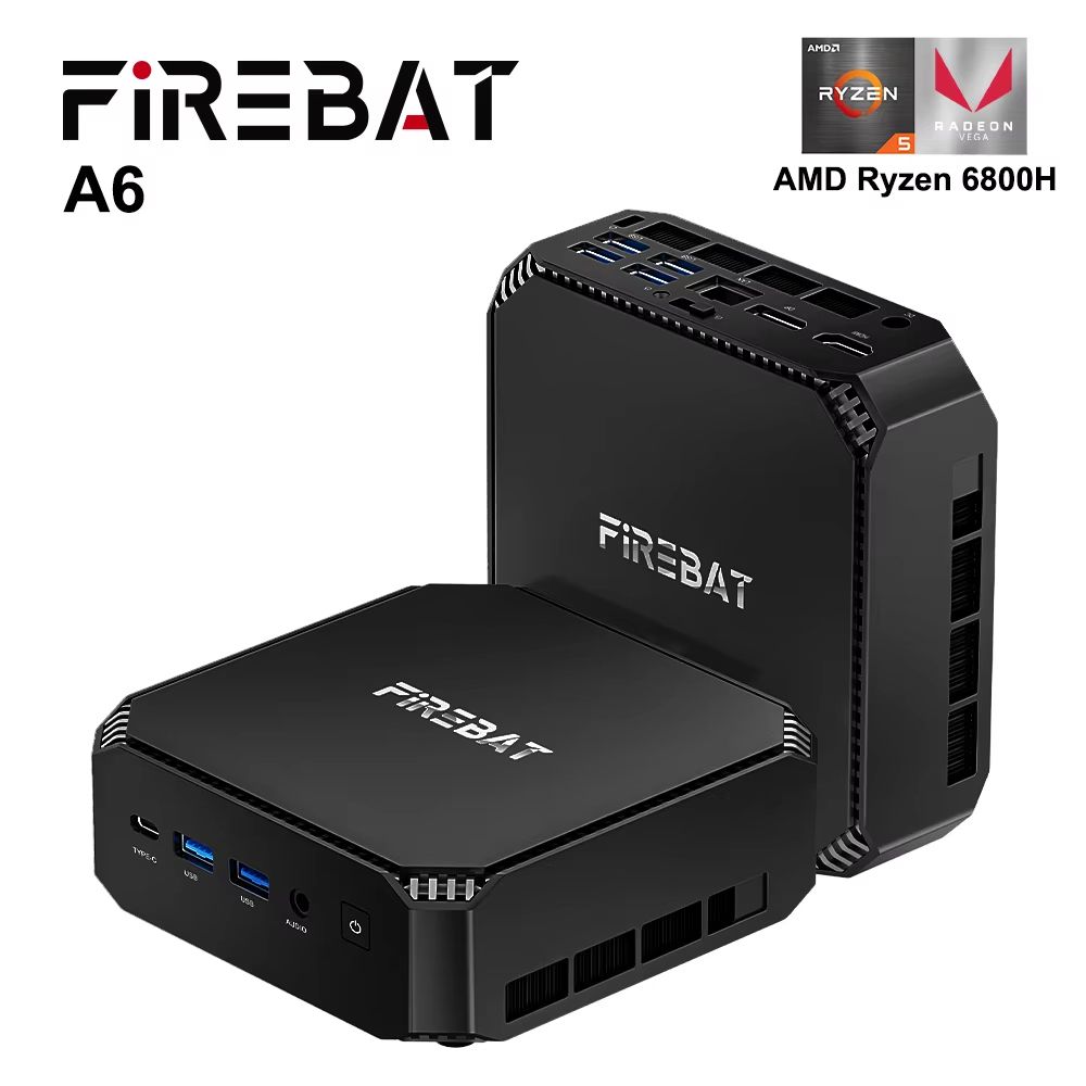 FIREBAT A6 Ultra-Compact Mini PC - 8-Core 16-Thread Ryzen 7 6800H, 16 GB DDR5 & 512 GB SSD