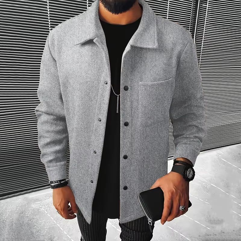 Men's Warm Brushed Jacket with Lapel Button-Down Casual Coat – Autumn and Winter Business Casual with Pockets