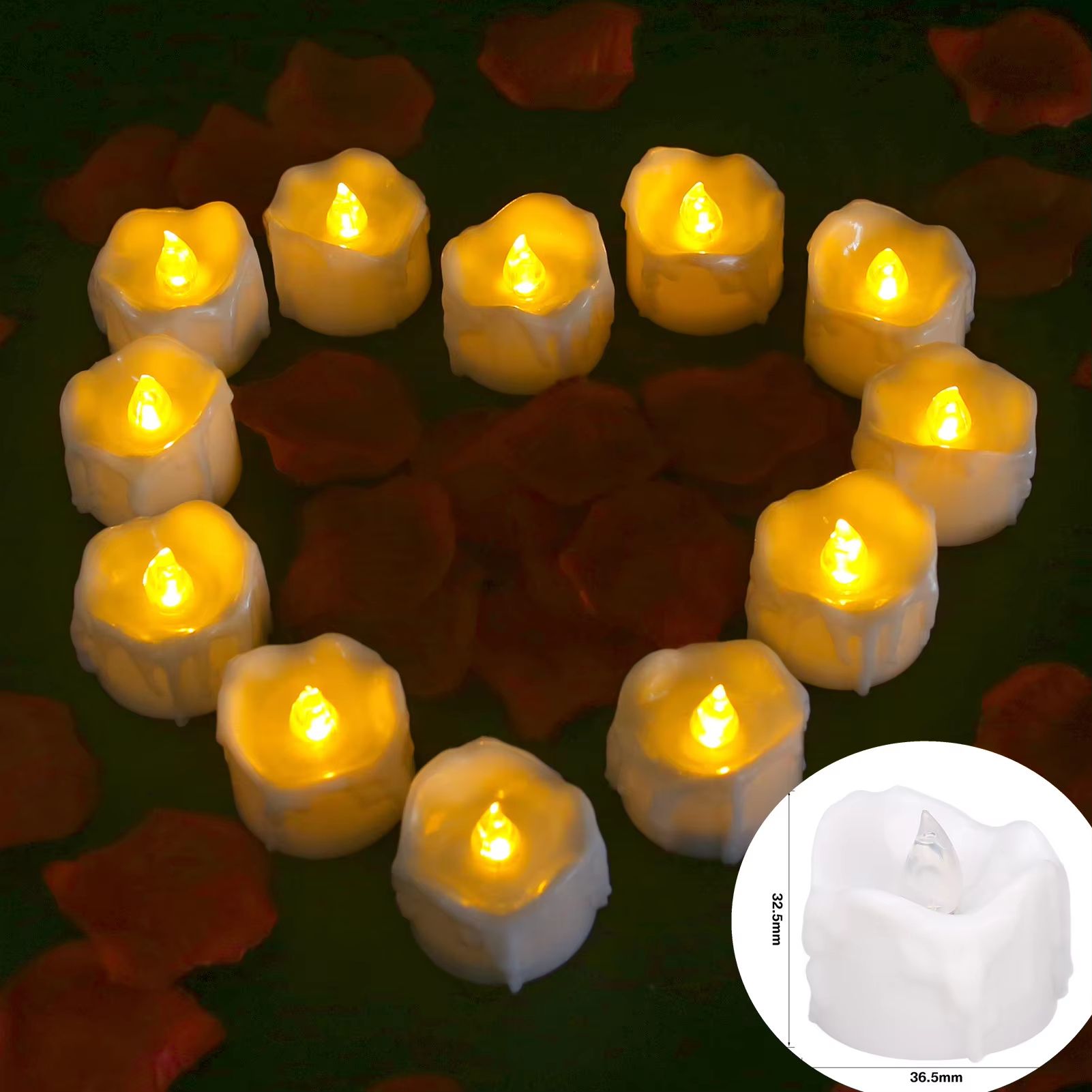 AmbienceGlow Warm-White Flicker LED Tea Lights Set (24 Pack) - Safe & Stylish Decorative Candles