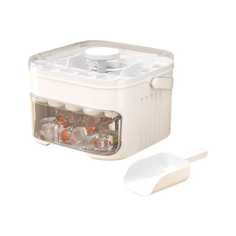 ClearFlow 50-Cube Double-Layer Ice Maker – Easy-Press Lid Ice Storage for Refrigerator