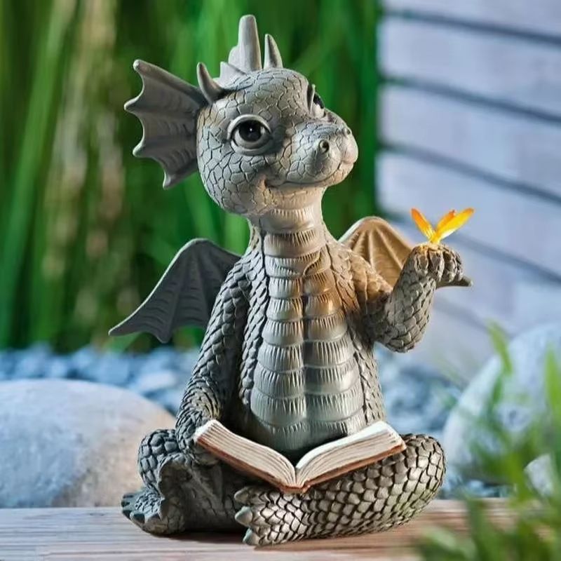 Solar-Powered Resin Dragon Garden Statue – Mystical Dragon Sculpture with Solar LED Lighting for Outdoor Decor